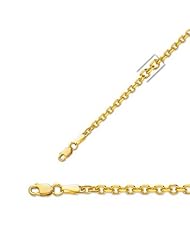 22" 14K Yellow Gold 3.1mm (1/8") Polished Diamond Cut Cable Link Chain w/ Lobster Clasp