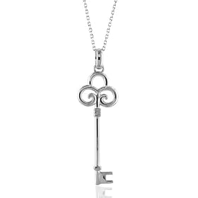 Sterling Silver Key Pendant with 1 Genuine Diamond and 18" Chain