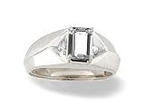 14K White Gold Genuine Emerald-cut White Topaz and Diamond Men's Ring