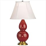 IMAGE OF Robert Abbey 1687 Double Gourd - Accent Lamp, Oxblood Glazed Ceramic Antique Natural Brass Finish and Ivory Stretched Fabric Shade