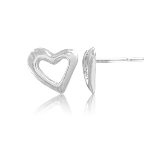 Sterling Silver Open Heart Button Earrings