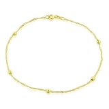 Singapore Chain w/Beads Anklet in 14K Yellow Gold - 9