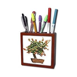 Boehm Photography Plant - Penjing Bonsai with Orange Flowers - Tile Pen Holders-5 inch tile pen holder