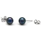 Pair of 6.5-7.0 mm, AA+ Quality, Black Akoya Pearl Stud Earrings