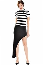 Polyester Striped Print Asymmetric Evening Dress/Prom Dress/Wedding Party Dress 