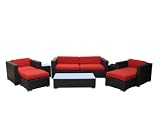Lexington Modern Venice 8-Piece Outdoor Rattan, Espresso with Red Cushions
