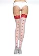 Valentine's Day Plus Size Sheer Thigh High With Contrast Lace Top And Bows On The Back (White/Red;Plus Size)
