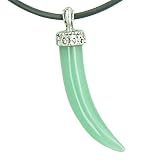 Amulet Italian Horn Lucky Charm Green Aventurine Gemstone Good Luck Powers Pendant on Rubber Cord Necklace