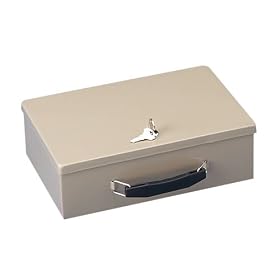 MMF Industries 221614003 Locking heavy-duty steel fire-retardant security cash box, sand by MMF