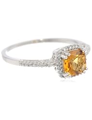 10k White Gold, November Birthstone, Citrine and Diamond Cushion Ring, Size 7