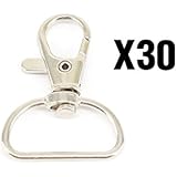 TWONE 30Pcs Silvery 1 Inch Inside Diameter D-ring Lobster Clasp Claw Swivel Eye Lobster Snap Clasp Hook for Strap