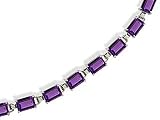 14K White Gold Genuine Emerald-cut Amethyst Bracelet