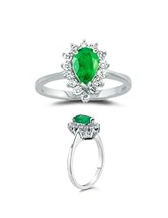 0.28 Cts Diamond & 0.67 Cts Natural Emerald Ring in 18K White Gold