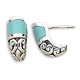 Turquoise Inlay Sterling Silver Filigree Post Earrings