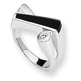 Sterling Silver Onyx and Diamond Ring - Size 8