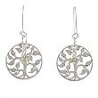 Round Tree of Life Dangle Earrings in Sterling Silver with Beads of Peridot, #8043