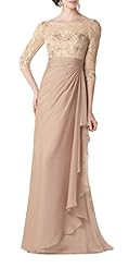 Plus Size A-line Chiffon Lace Wrap Pleated  Keyhole Draped 3/4 Sleeves Empire   Waistline Bateau Neck Mother-of-the-Bride Dress/Prom Dress  with a Brush/Sweep Train  With Ruffles