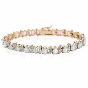18k Gold Over Sterling Silver Created Opal Diamond Accent Vintage Bracelet