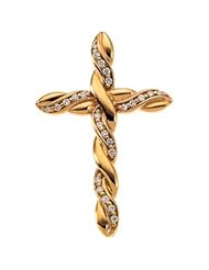 Clevereves 14K Yellow Gold 37.50X24.50 mm Cross Pendant W Diamond