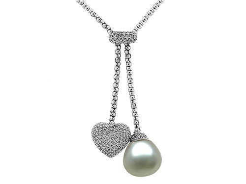 1.09 cts Pearls Necklace - 18kt White Gold LIFETIME WARRANTEE