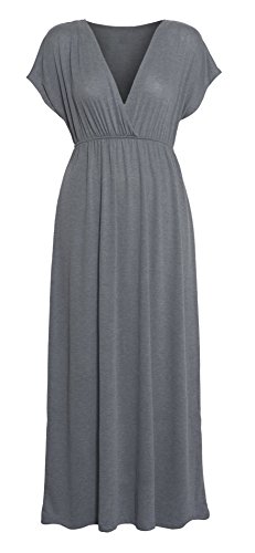 Women's Surplice V Neck Short Sleeve Elastic Waist Plus Size Long Maxi Dress
