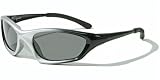JiMarti Polarized Sports Wrap Sunglasses Active Fit (Black &amp; Silver)