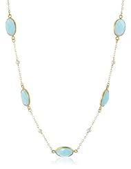 5 Station Faceted Bezel and White Freshwater Cultured Pearl Tin Cup Gold over Silver Chain Necklace, 16"+2" Extender