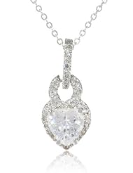 Diamond Veneer Heart Double Bail Cubic-Zirconia Pendant Necklace, 9"
