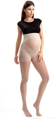 Blanqi Ultra Sheer Overbelly Support Band Maternity Fishnet Printed Pantyhose