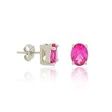 Sterling Silver .925 Created Pink Sapphire Stone Prong Oval Small 6x4 Stud Earrings