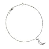 Sterling Silver CZ Crescent Moon Charm Anklet