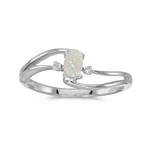 14k White Gold Oval Opal And Diamond Wave Ring (Size 10.5)by Direct-Jewelry