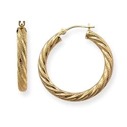 Twisted 14k Gold 1" Hoop Earrings, 3x25mm Medium (M) Size, HYPOALLERGENIC