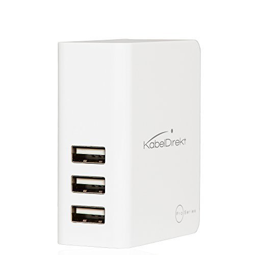 KabelDirekt 22.5W / 4.5 Amps 3 Port High Speed USB Wall Charger with IDD Technology (Intelligent Device Detection) - Perfect for all iOS & Android devices and every other device with an USB port - White - PRO Series