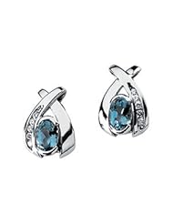 Ann Harrington Jewelry 14k White Gold 1/10 Ct Tw Diamond And 6x4 mm Oval Shape Genuine Aquamarine Earrings