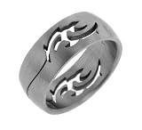 Mens Brushed Satin Titanium Celtic Flame Artistic Tribal Fire Band Ring(Sizes 8,9,10,11,12,13)