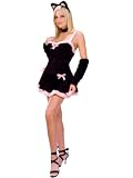 Sexy Cat Costume Black Mini Dress Pink Faux Fur Cat Ears Animal Costume