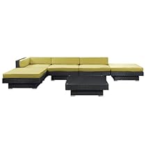 Big Sale LexMod Laguna Outdoor Wicker Patio 6 Piece Sectional Sofa Set In Espresso with Peridot Cushions