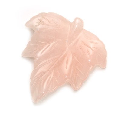 Pink Rose Quartz Pendant Bead Grape Leaf Carving 39mm