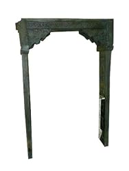 18c Antique Welcome Gate Single Arch Carved Frame Teak Blue Patina