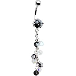 Semi Precious Obsidian Snowflake Stone Dangle Belly Ring