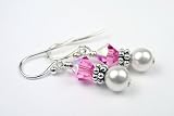 October Rose (Pink Opal) Swarovski Crystal & Pearls Sterling Silver Drop Earrings