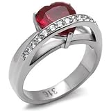 Stainless Steel Ruby Heart Cubic Zirconia Ring