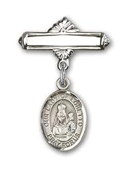 Sterling Silver Baby Badge with Our Lady of Loretto Charm and Polished Badge Pin