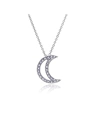 .925 Sterling Silver Cubic Zirconia Half Moon Necklace, Includes Gift Box and Special Pouch.