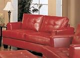 Loveseat Sofa with Wooden Legs Contemporary Red Leather
