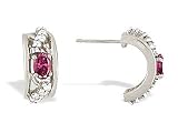 14K White Gold Genuine Oval Pink Tourmaline and Diamond Hoop Earrings