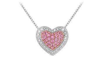 Pink Sapphire and Diamond Heart Pendant : 14K White Gold - 0.75 CT TGW Pink Sapphire and Diamond He