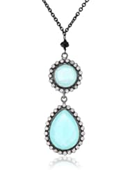 Black Tone Sterling Silver Chain with Chalcedony Bead and Cubic Zirconia Pendant Necklace, 16"