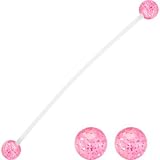 PREGNANT Belly Button Ring with Pink GLITTER UV Ends